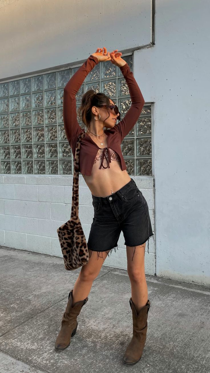 Casual Concert Look with Brown Crop Top